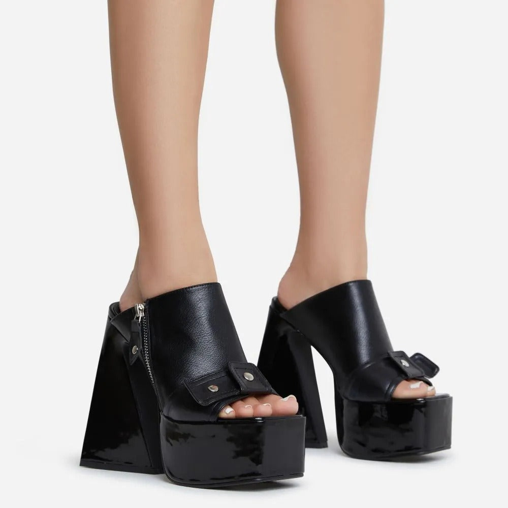 Colorblock Platform Square-Toe Heel