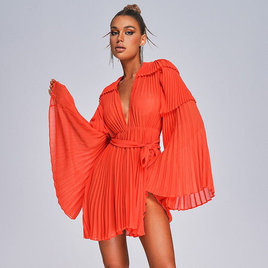Sunset Flare Sleeve Chiffon Mini Dress