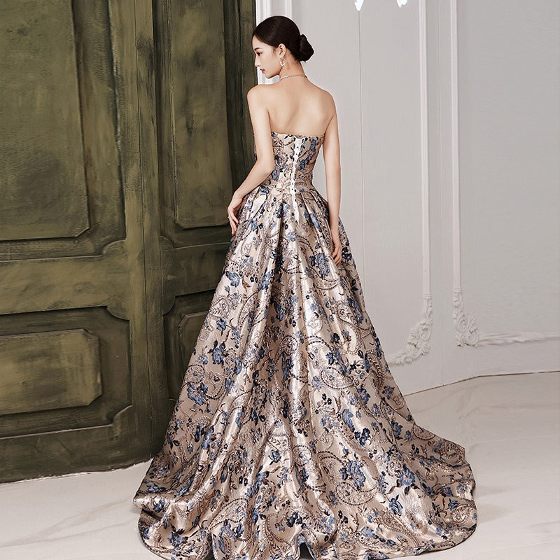Jacquard Satin Princess Ball Gown with Train