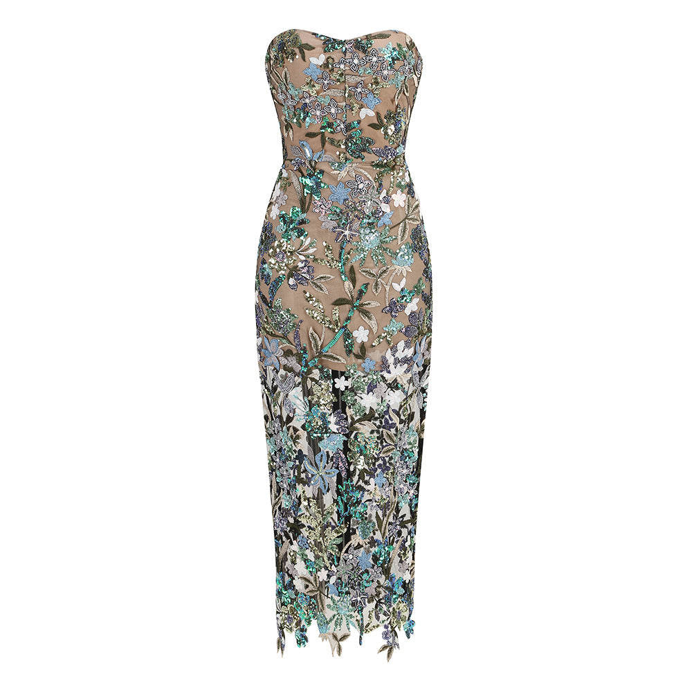 Celestia Bleu Embroidered Tube Gown