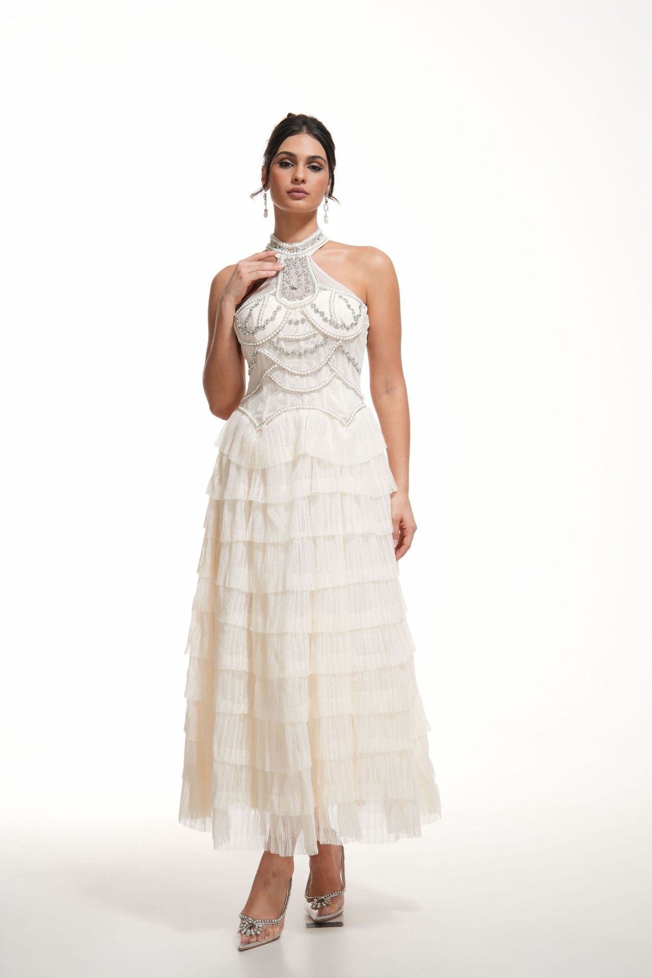 Chandelier Beaded Halter Gown