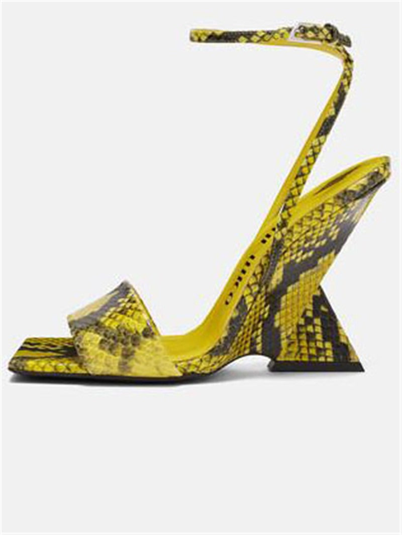 Buckled Square-Toe Block Heel Sandal