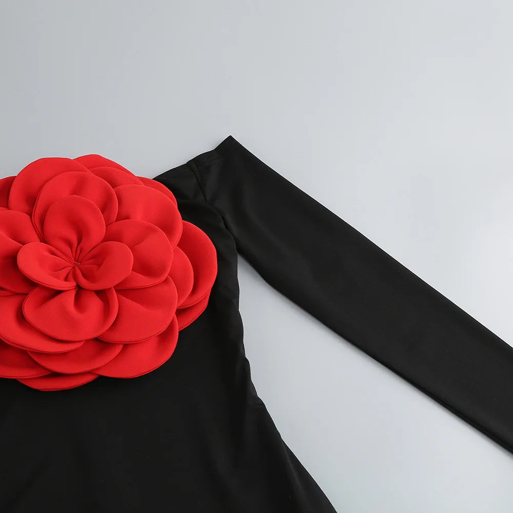 Scarlet Bloom Off-Shoulder Gown