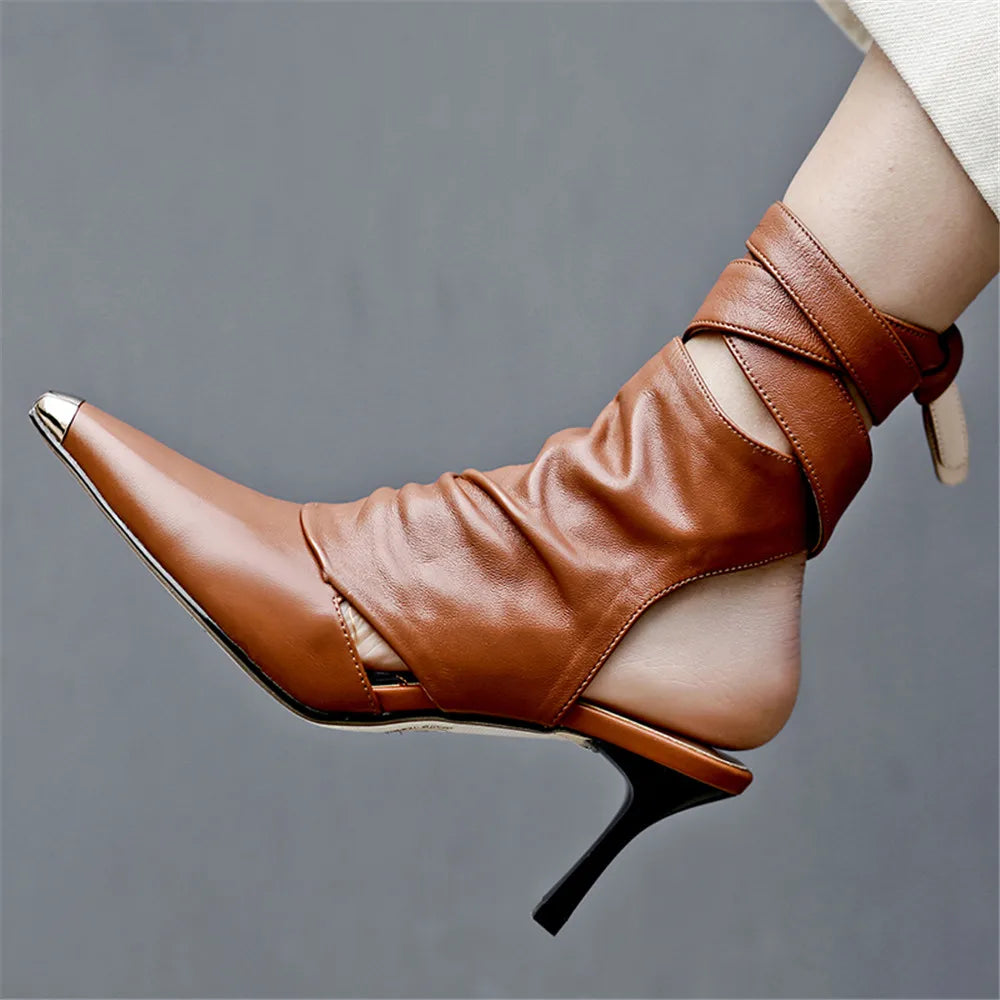Gilded Lace-Up Pointed Bootie