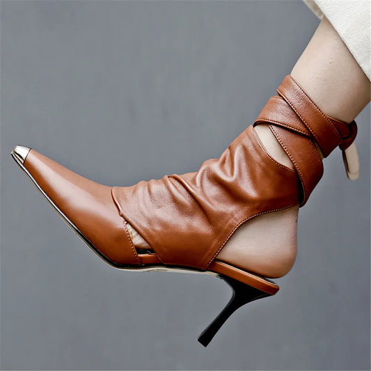 Gilded Lace-Up Pointed Bootie