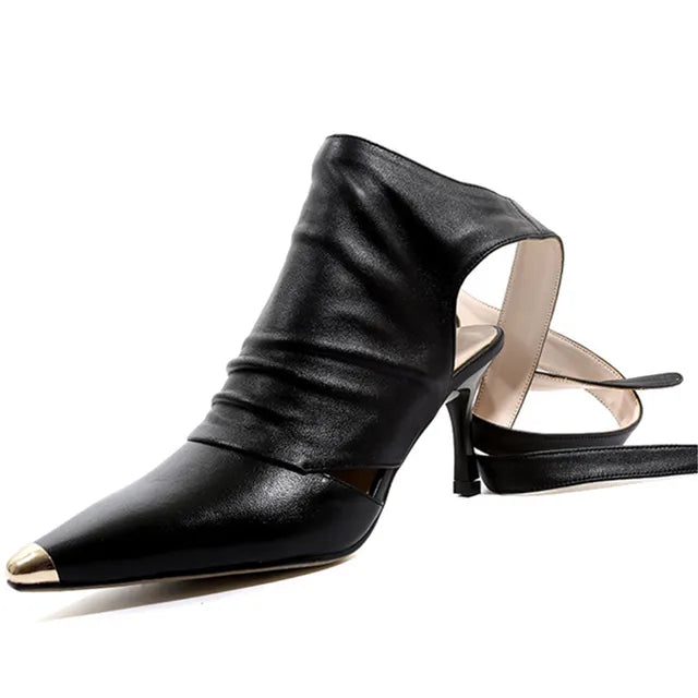 Gilded Lace-Up Pointed Bootie
