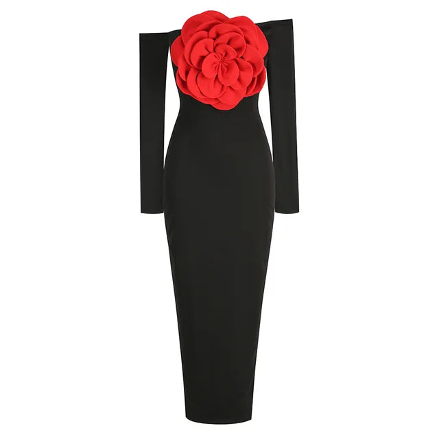 Scarlet Bloom Off-Shoulder Gown
