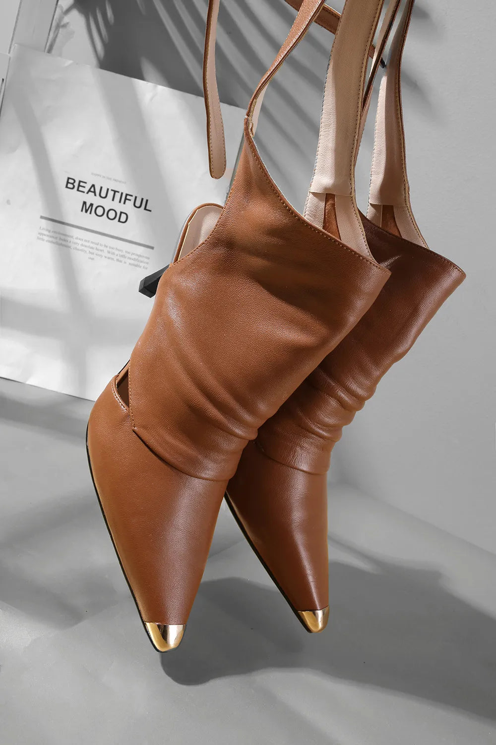 Gilded Lace-Up Pointed Bootie