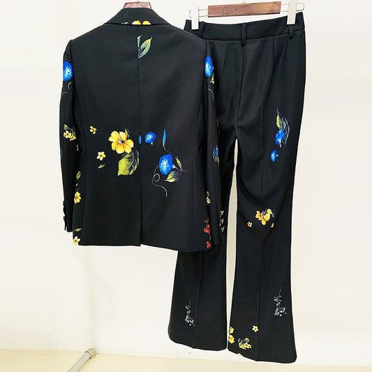Digitale Chic One-Button Suit & Flared Pants Set