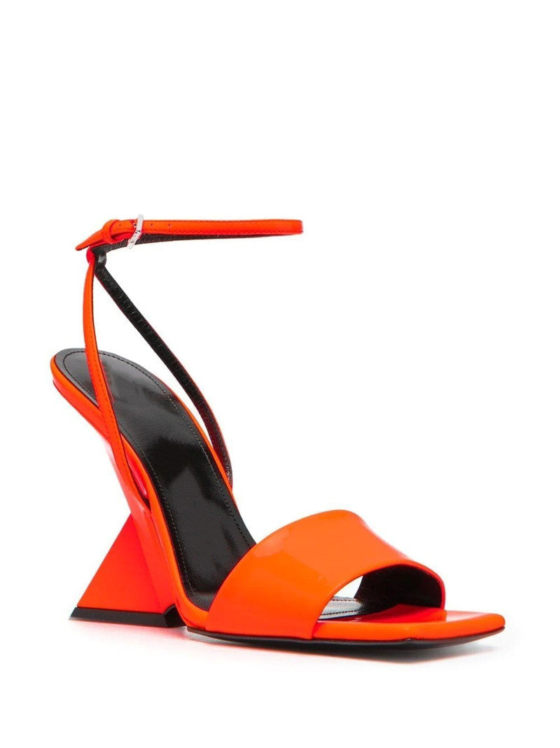 Buckled Square-Toe Block Heel Sandal