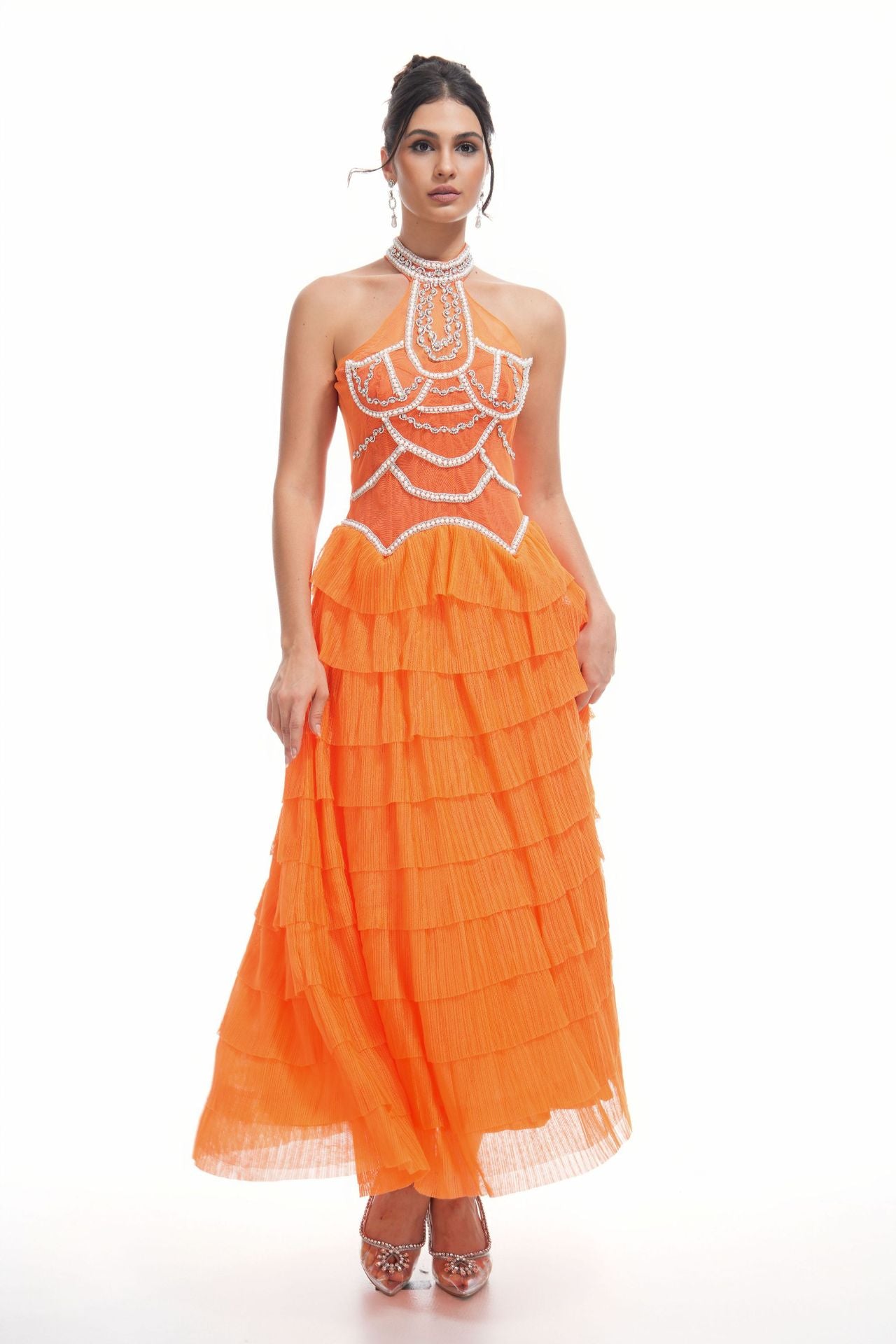 Chandelier Beaded Halter Gown