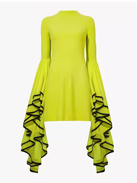 Refined Ruffled Butterfly Sleeve Tunic Dress