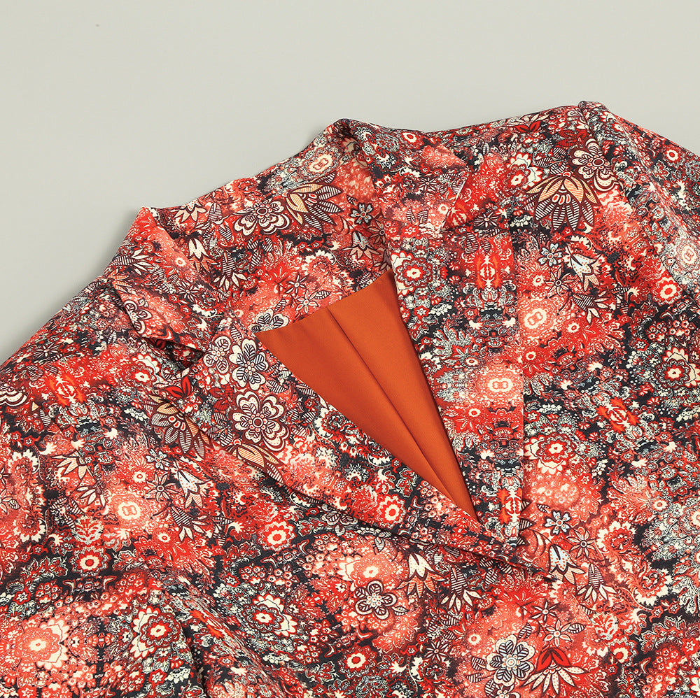 Feathered Bloom Blazer Wrap Dress