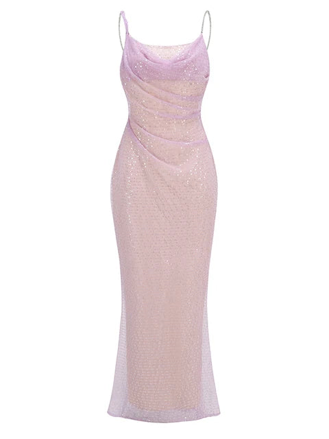 Celebrity Sequin Mesh Chain Gown