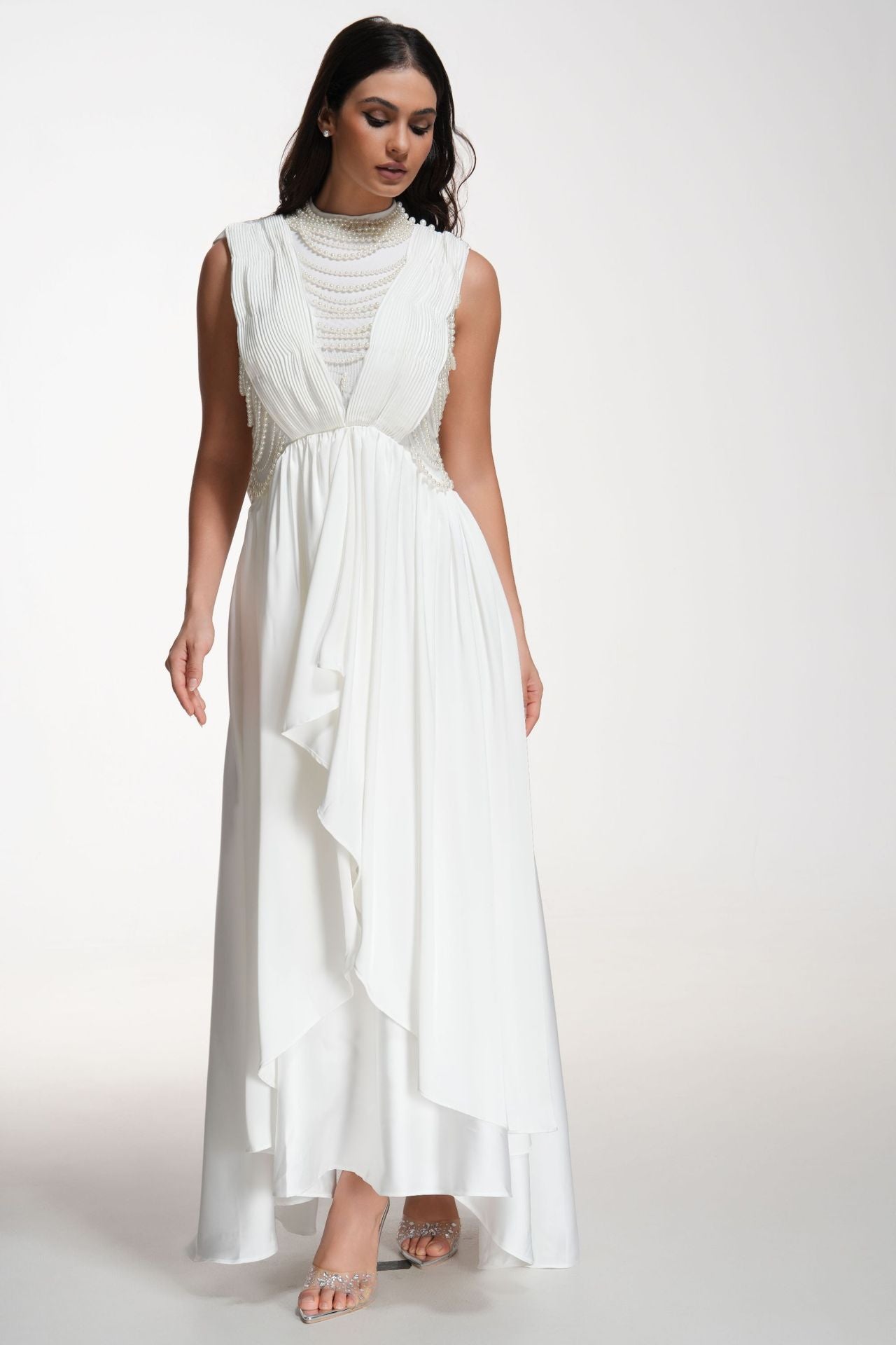 Regal Beaded High-Low Evening Gown
