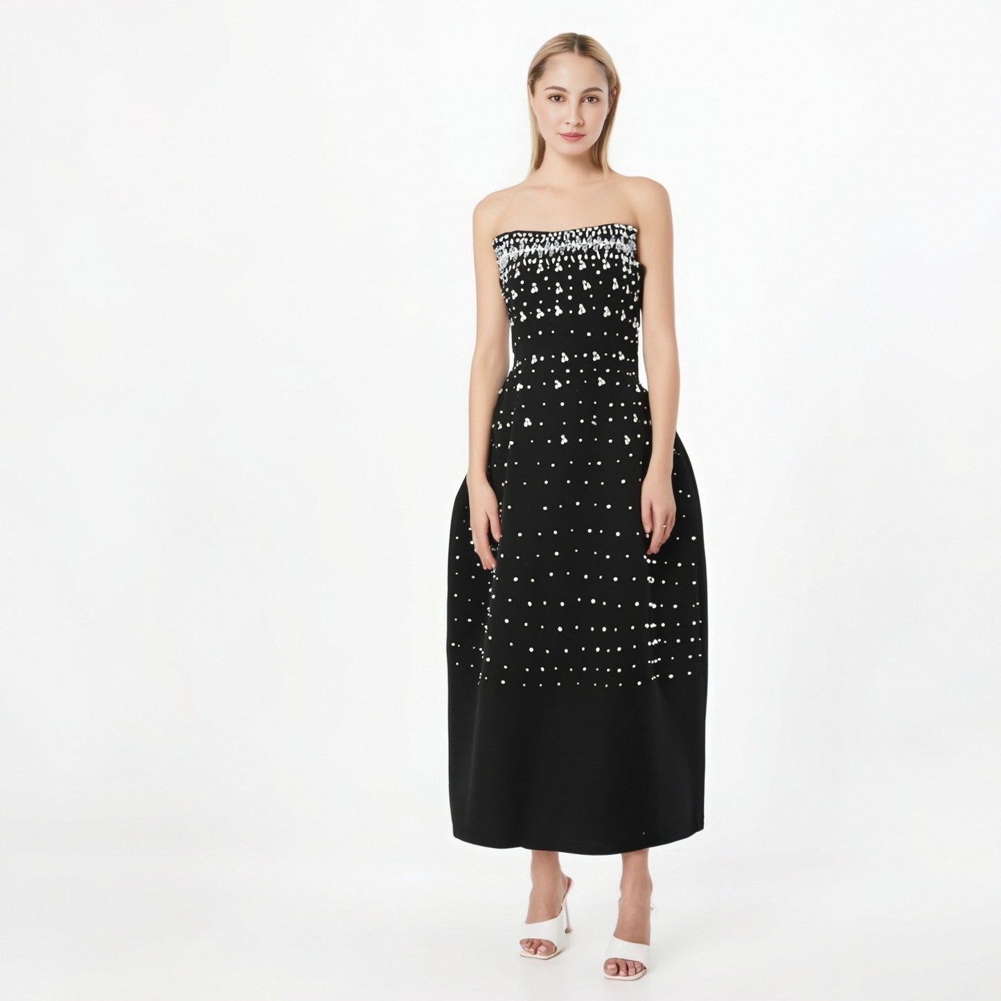 French Couture Diamond-Studded Strapless Gown