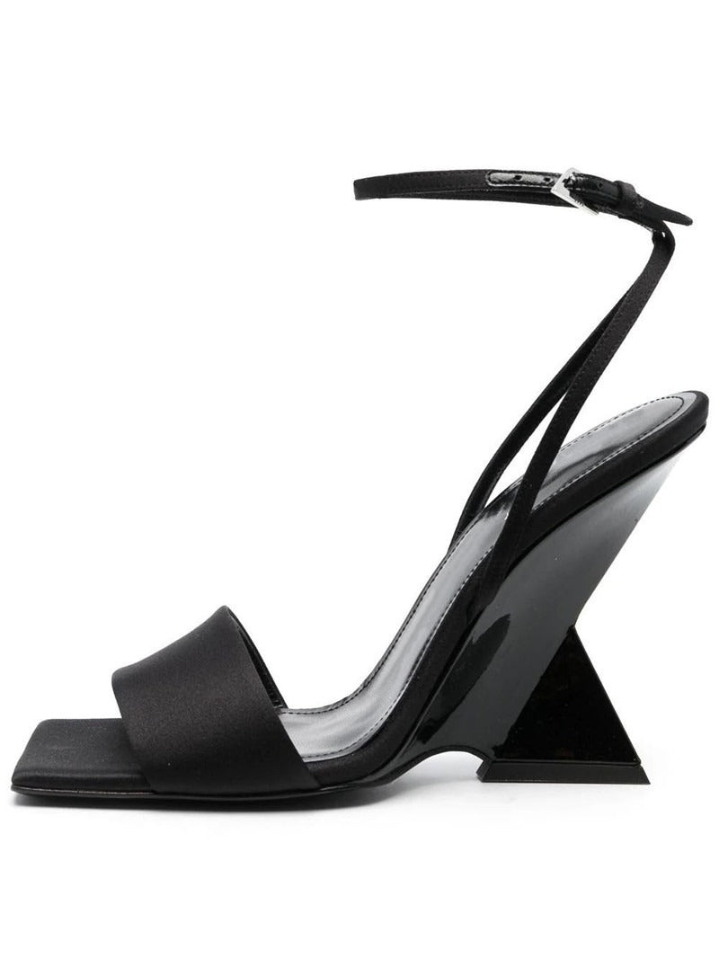 Buckled Square-Toe Block Heel Sandal