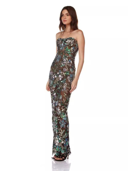 Celestia Bleu Embroidered Tube Gown