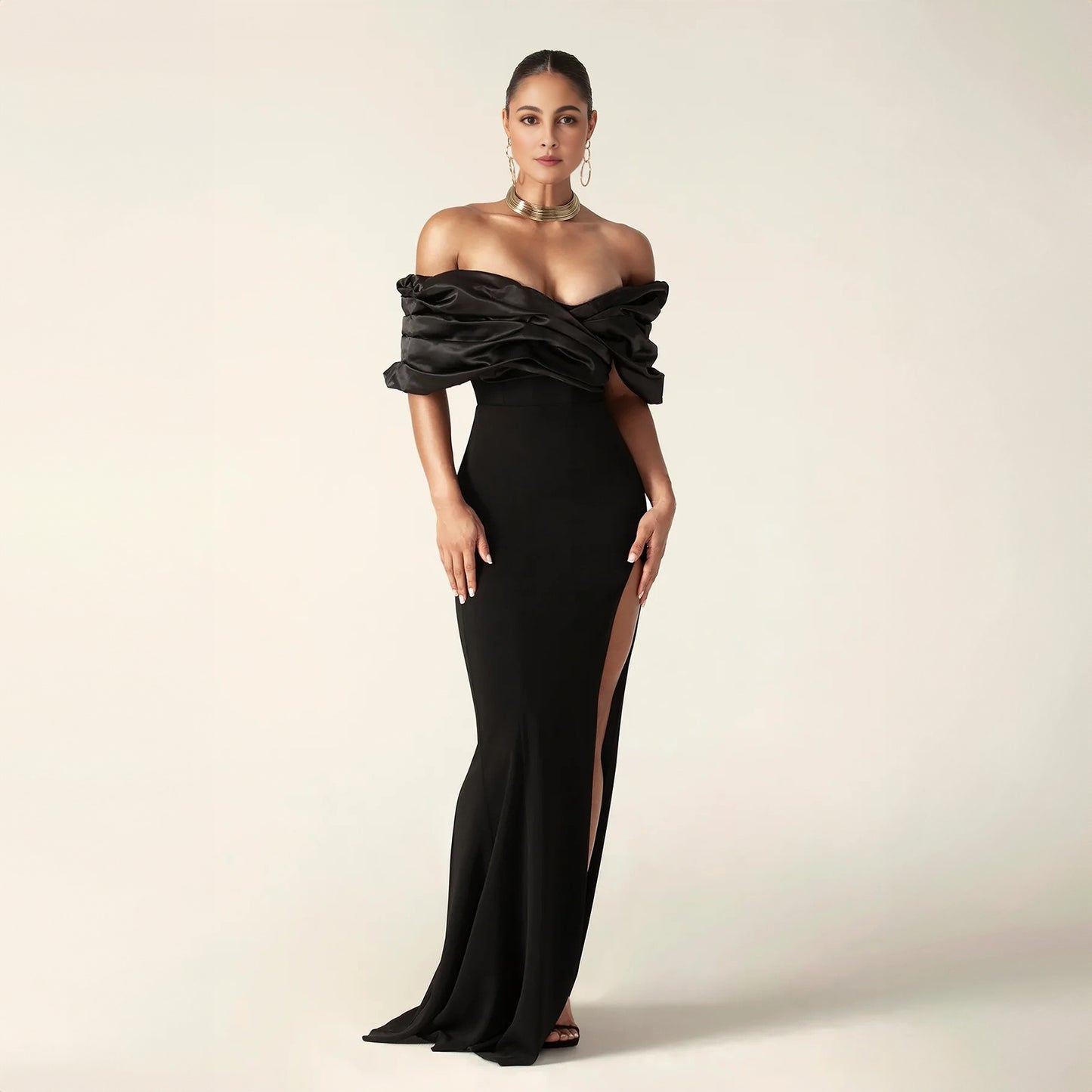 Black Elegance Pleated Maxi Dress