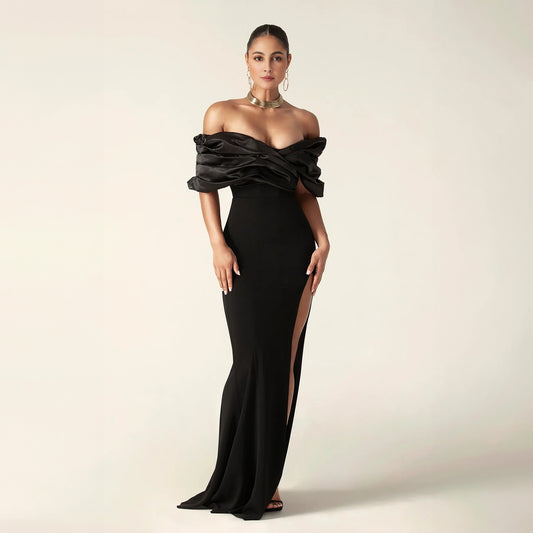 Black Elegance Pleated Maxi Dress