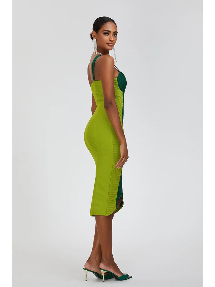 Emerald Two-Tone Bandage Runway Dress
