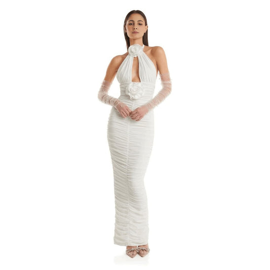 White Blossom Halter Bandage Dress