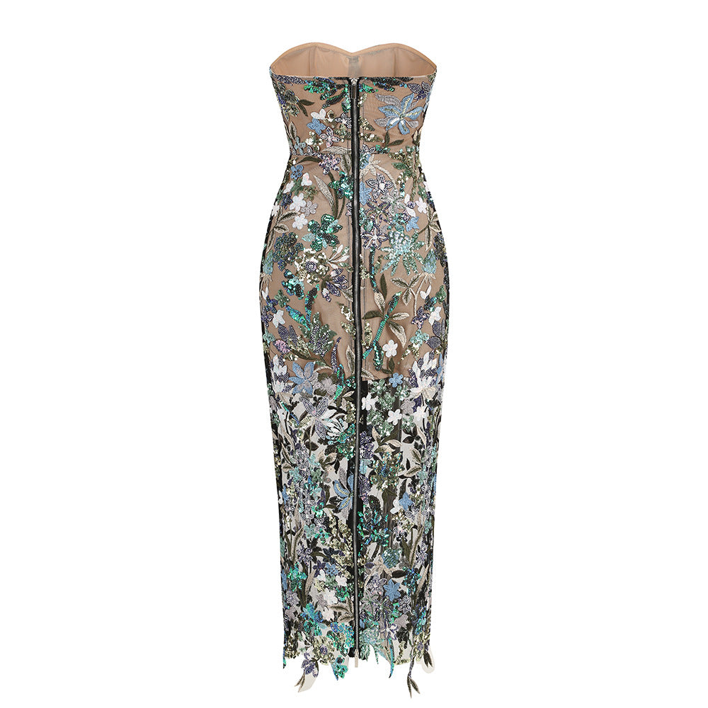 Celestia Bleu Embroidered Tube Gown