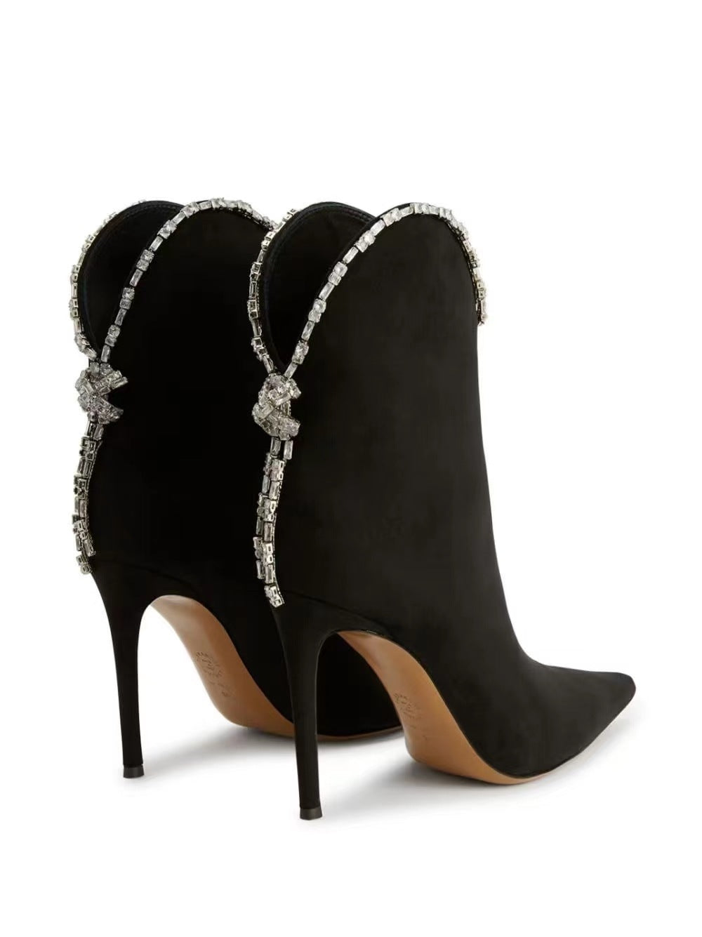 Crystal-Trim Suede Stiletto Ankle Boot