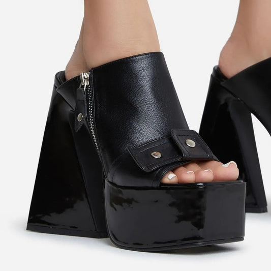 Colorblock Platform Square-Toe Heel