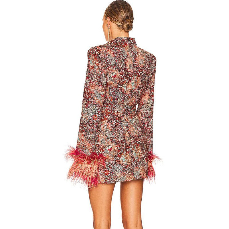 Feathered Bloom Blazer Wrap Dress