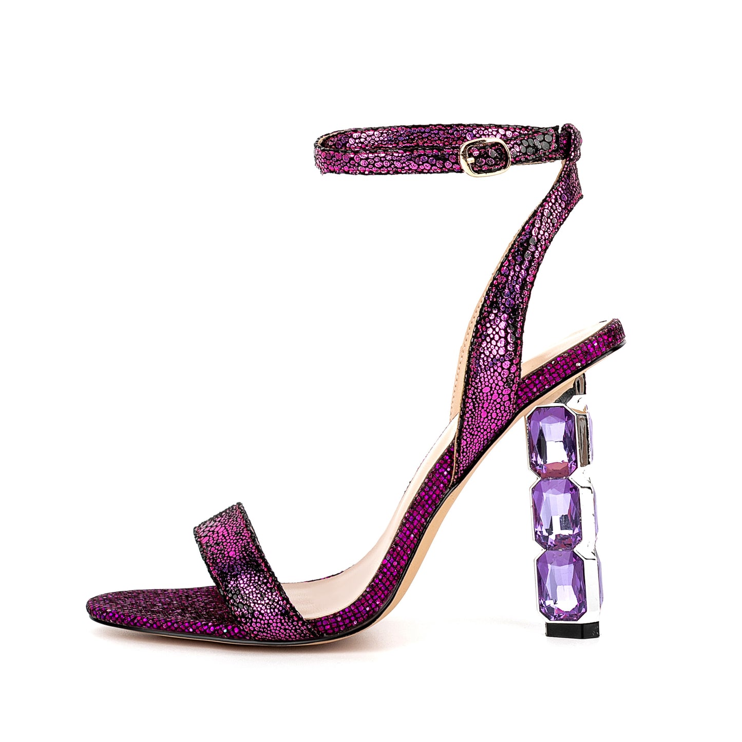 Crystal Buckle Chunky-Heel Sandal