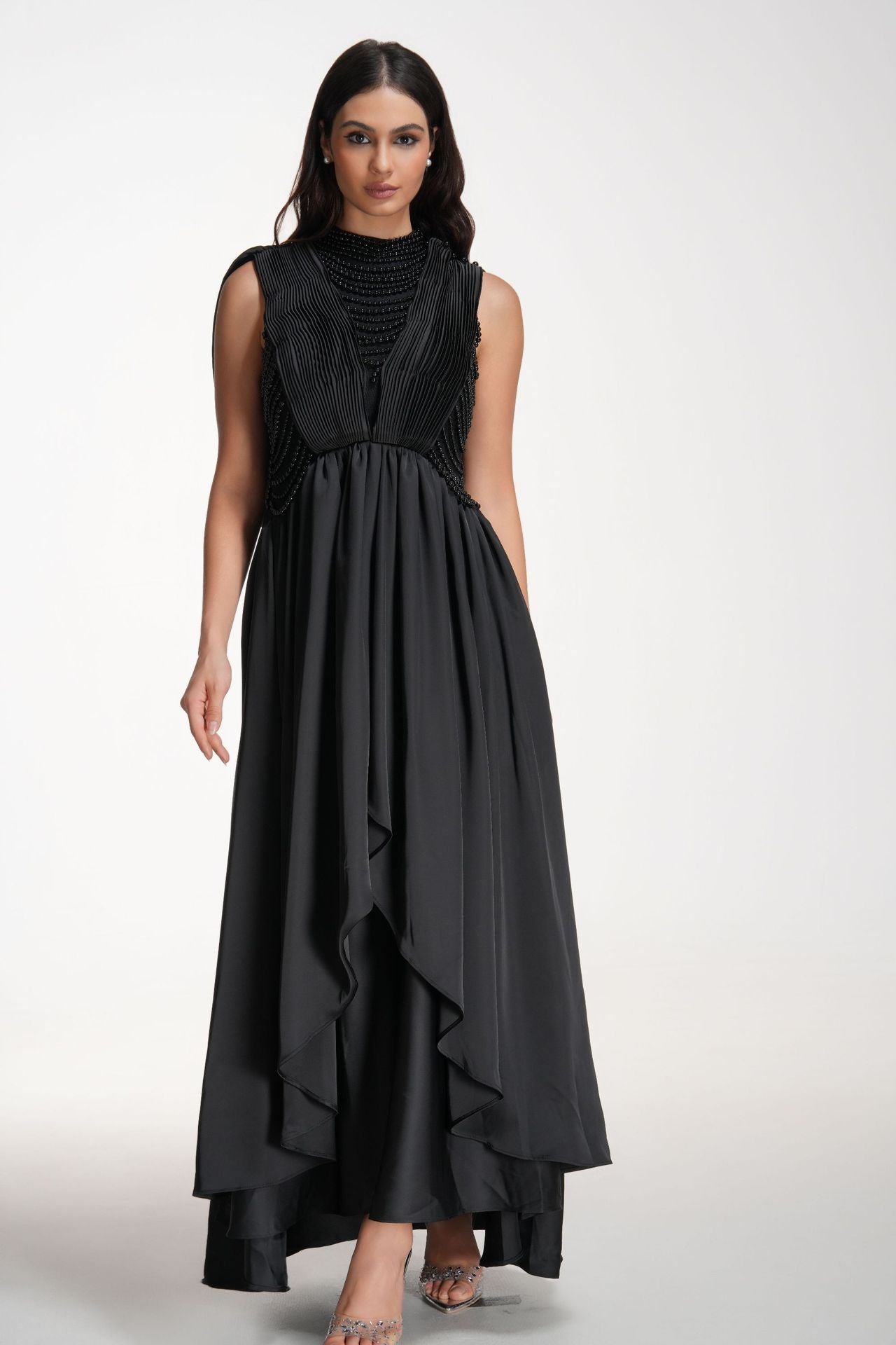 Regal Beaded High-Low Evening Gown