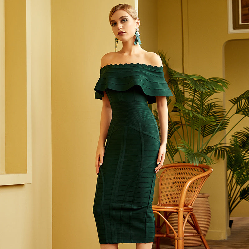Regal Poise Off-Shoulder Bandage Evening Dress