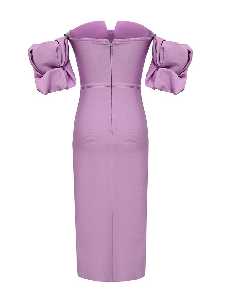 Off-Shoulder Ruffle Slit Bandage Dress