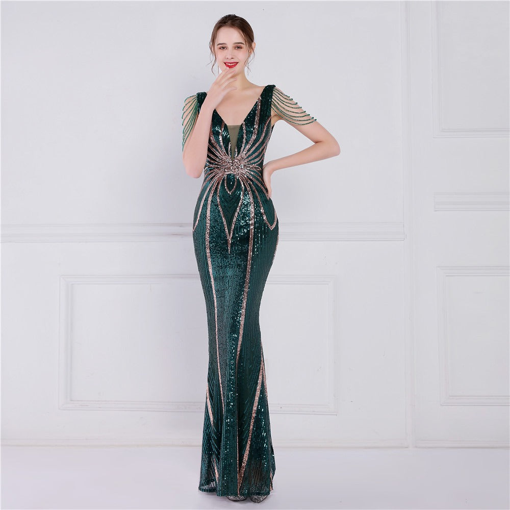 Artisan Beaded Sequin Mermaid Gown