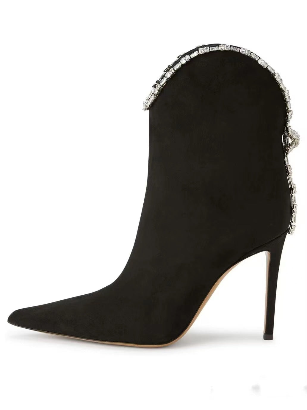 Crystal-Trim Suede Stiletto Ankle Boot
