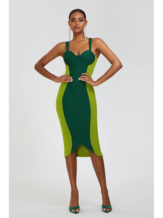 Emerald Two-Tone Bandage Runway Dress