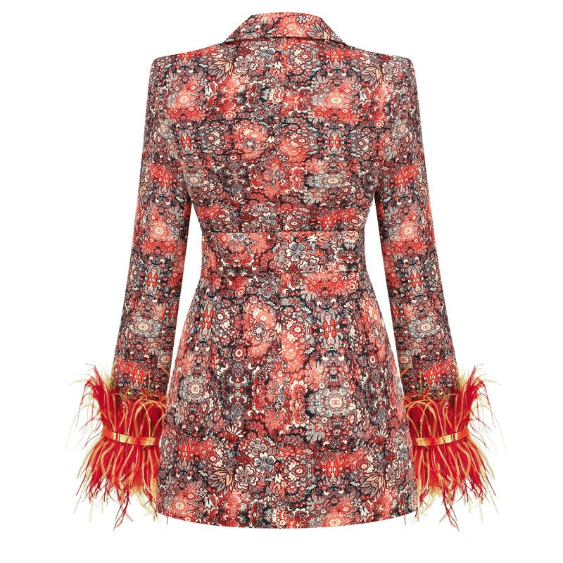 Feathered Bloom Blazer Wrap Dress