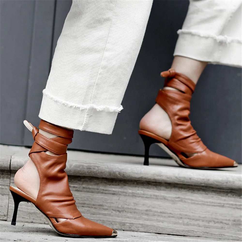 Gilded Lace-Up Pointed Bootie