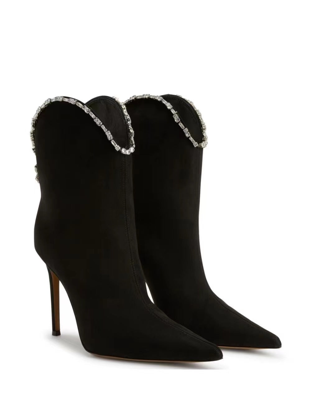 Crystal-Trim Suede Stiletto Ankle Boot