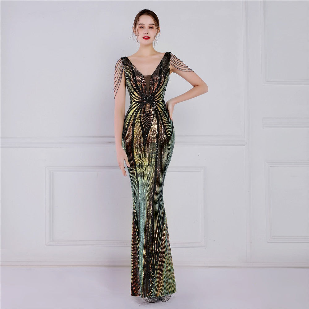 Artisan Beaded Sequin Mermaid Gown