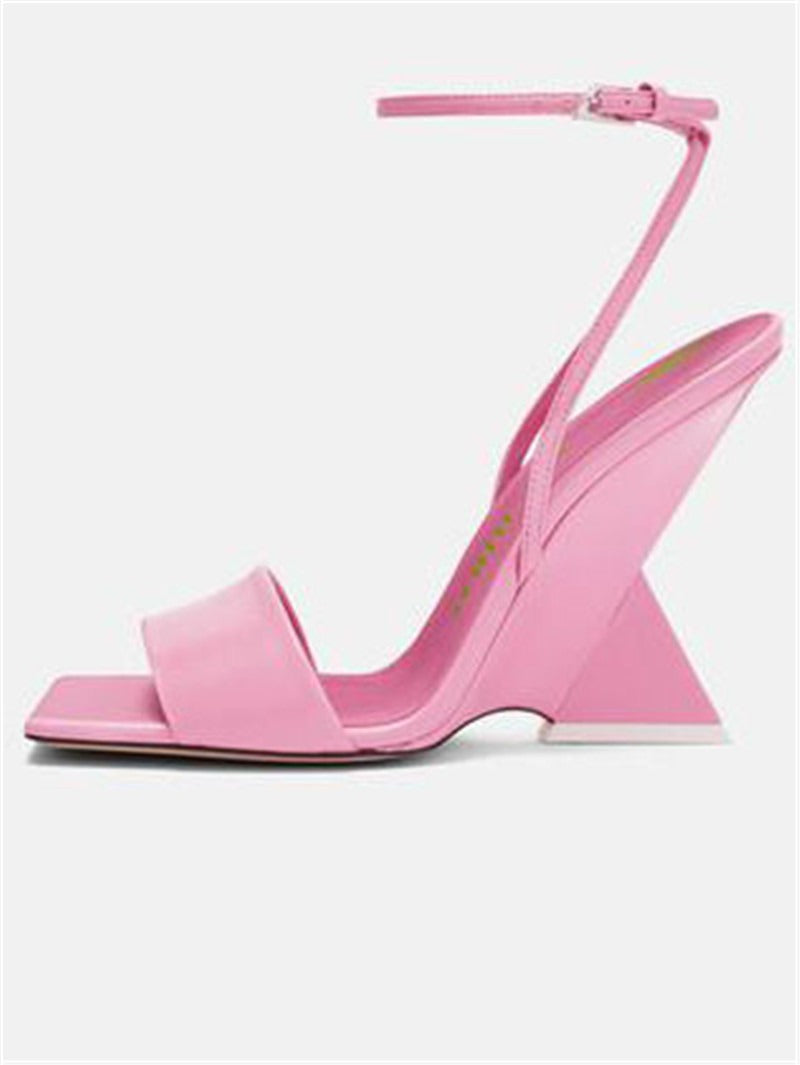 Buckled Square-Toe Block Heel Sandal