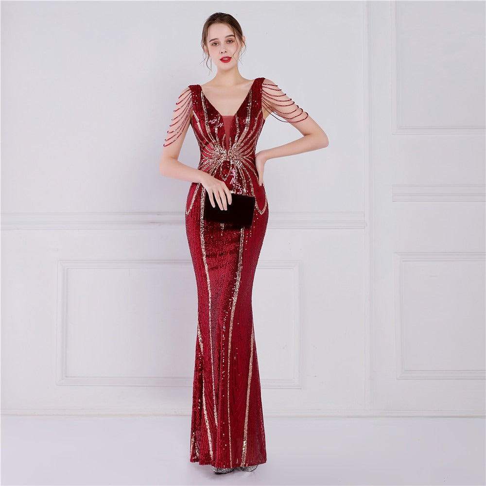 Artisan Beaded Sequin Mermaid Gown