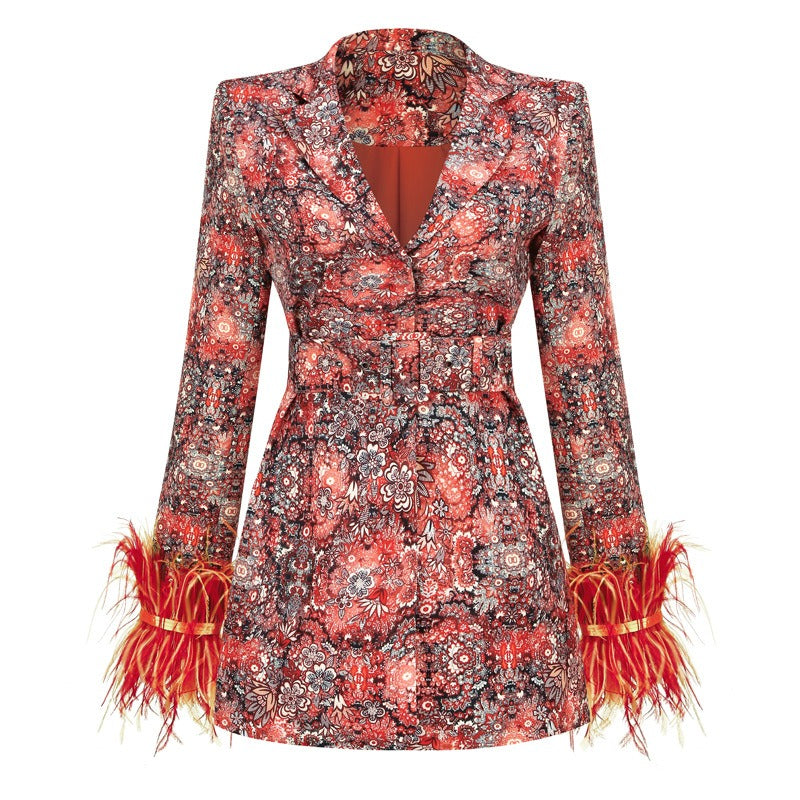 Feathered Bloom Blazer Wrap Dress