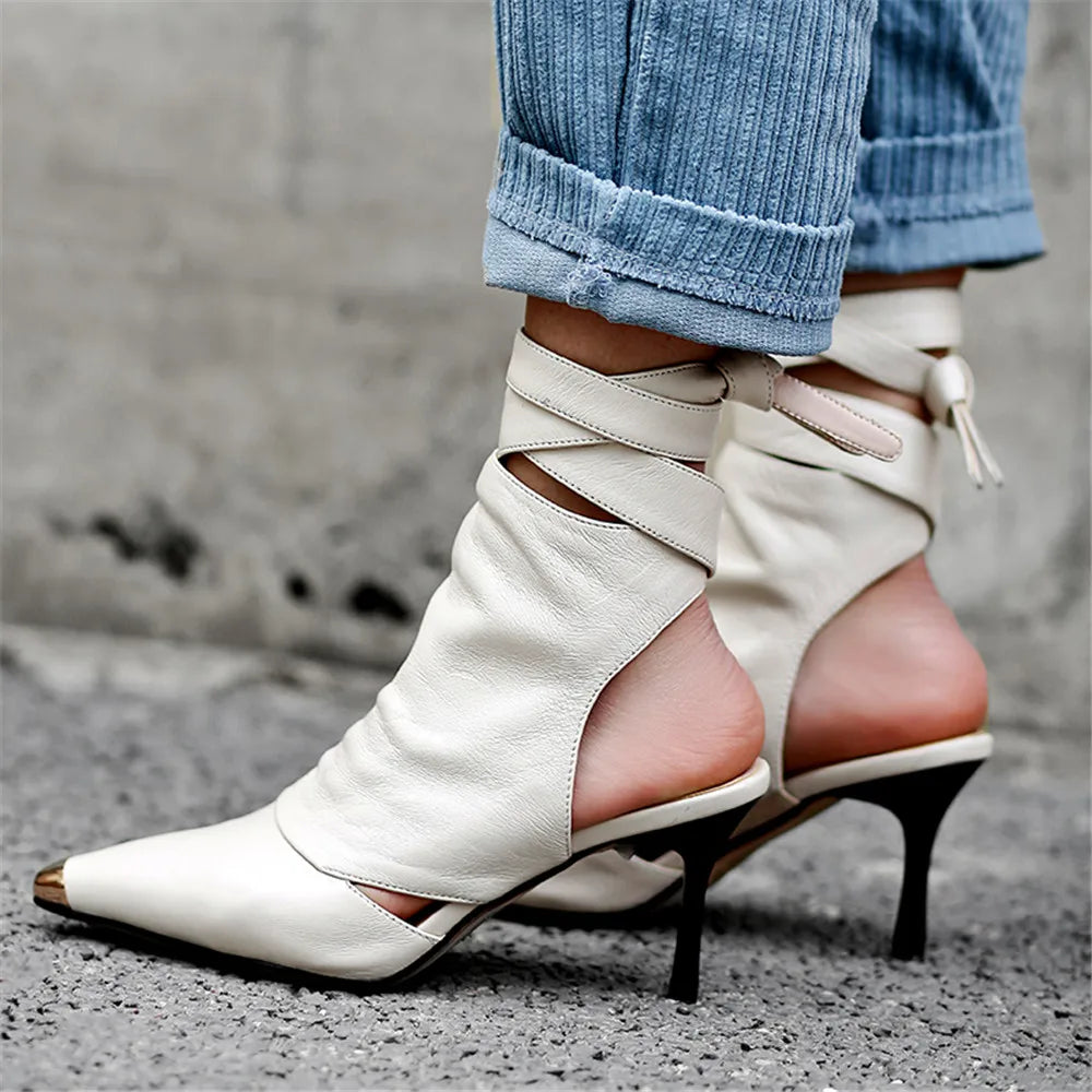 Gilded Lace-Up Pointed Bootie