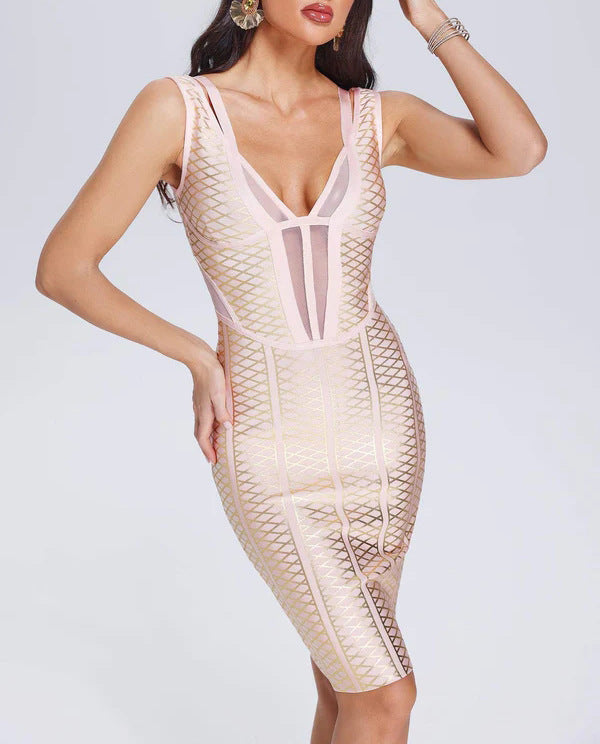 Plunge V-Neck Bandage Bodycon Dress