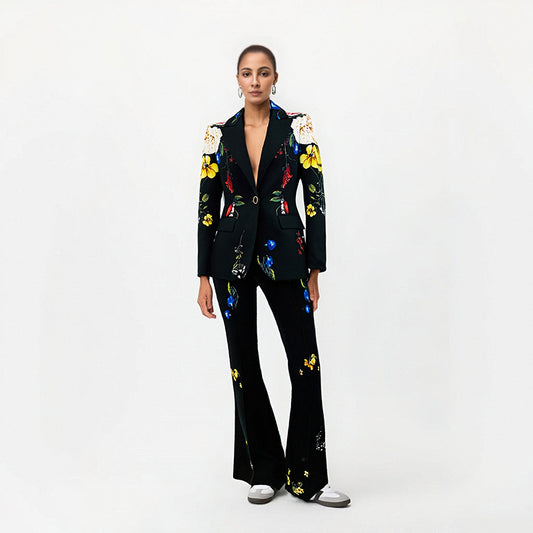 Digitale Chic One-Button Suit & Flared Pants Set