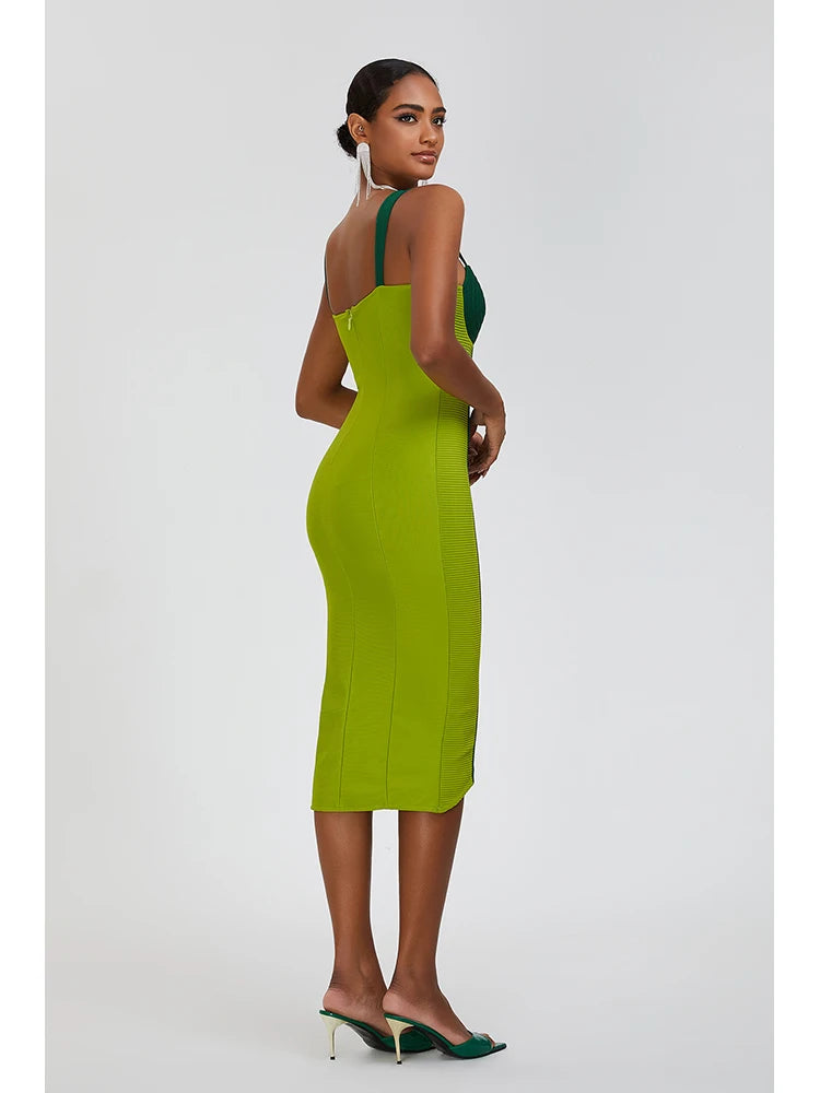 Emerald Two-Tone Bandage Runway Dress