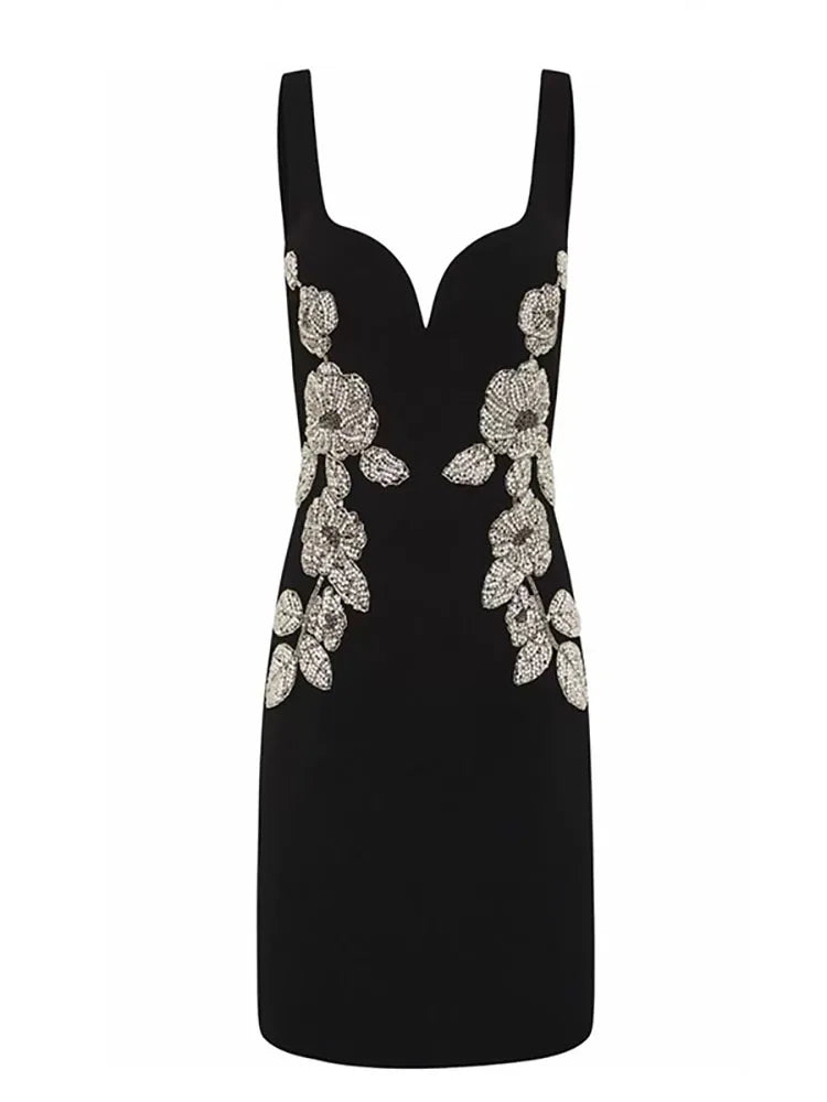 Noir Diamond Bloom Bandage Dress