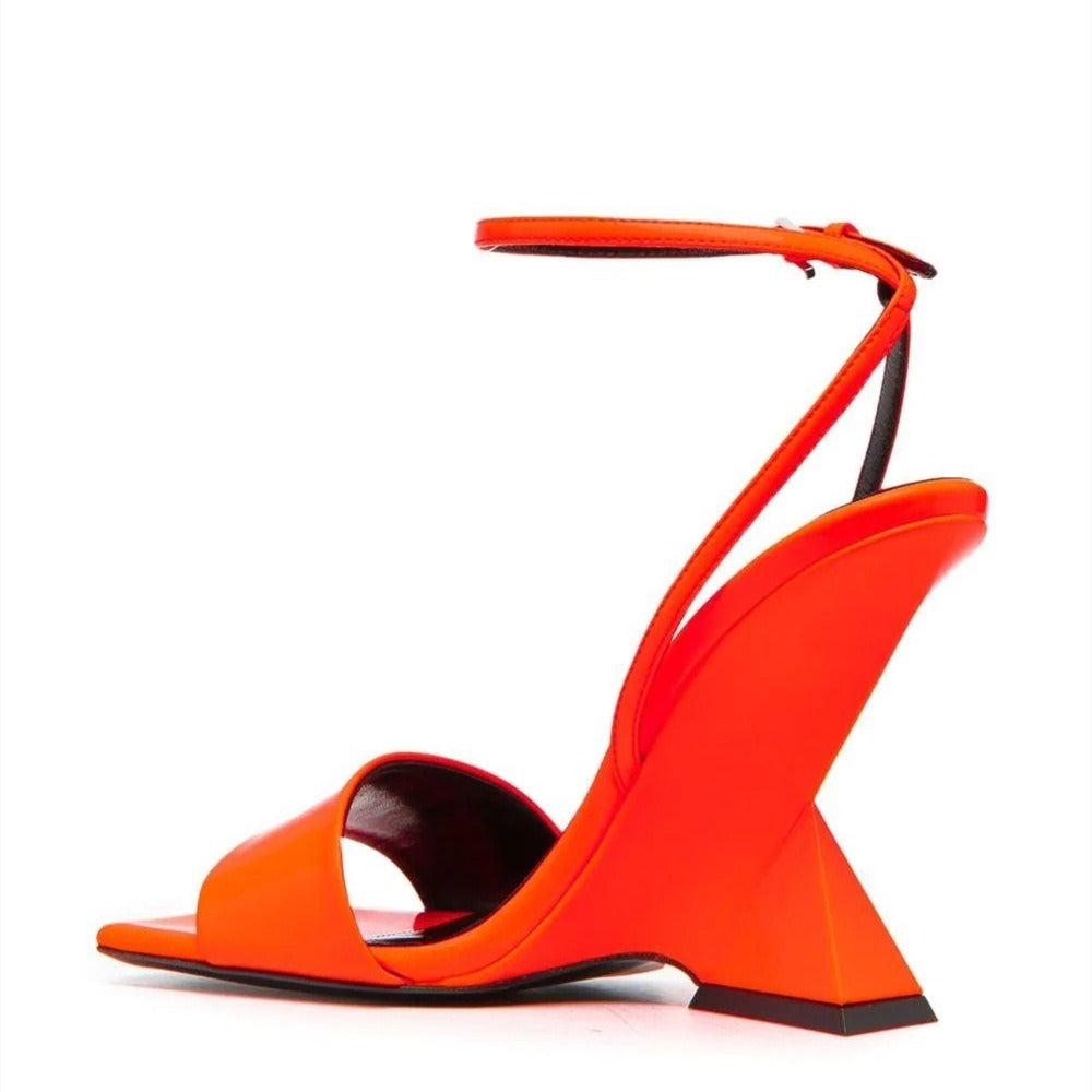 Buckled Square-Toe Block Heel Sandal